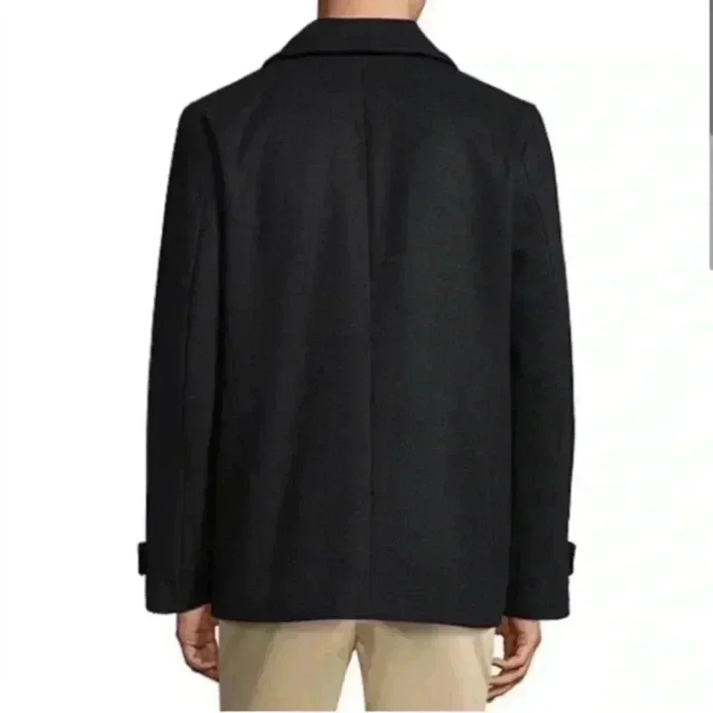 Men's New Claiborne Wool-Blend‎ Black Double Breasted Pea Coat Size: Small